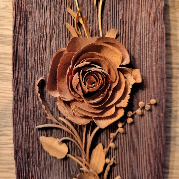 VTG Wooden Flower Wall Plaque. Floral Wall Plaque. Wood Decor. - Picture 4 of 6